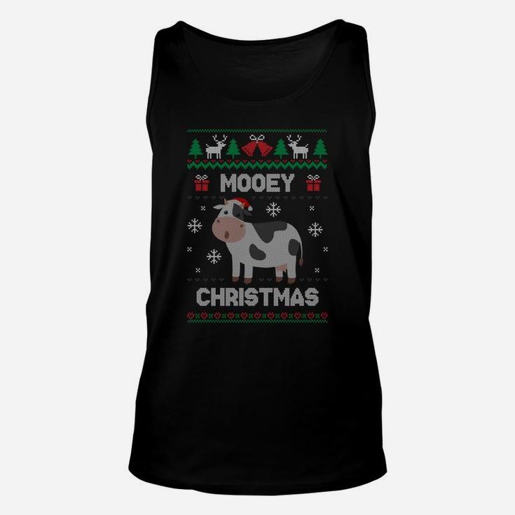 Mooey Christmas Cow Santa Claus Hat Ugly Christmas Sweater Unisex Tank Top