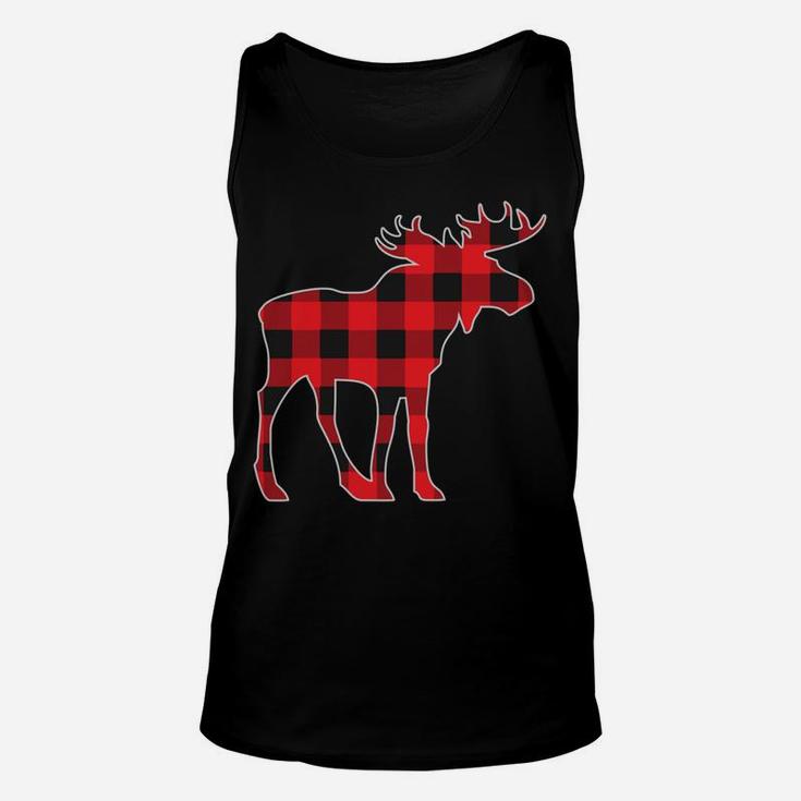 Moose Elk Plaid Buffalo Check Pajama Lumberjack Christmas Unisex Tank Top