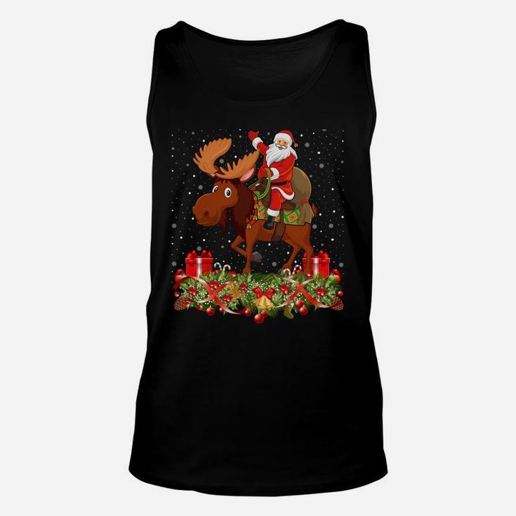 Moose Lover Xmas Gift Santa Riding Moose Christmas Sweatshirt Unisex Tank Top