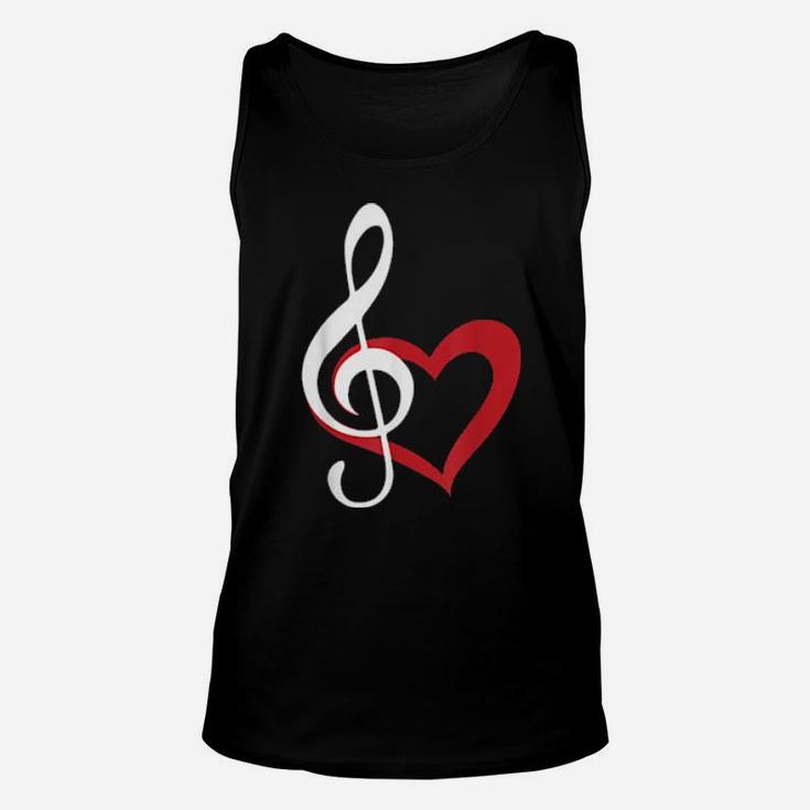 Music Clef With Red Heart For Musicians Unisex Tank Top