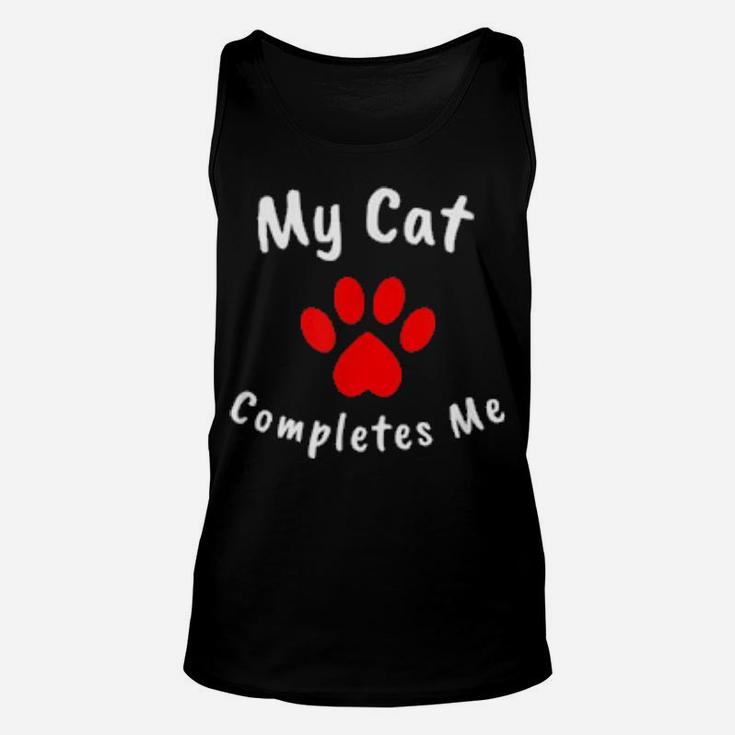 My Cat Completes Me Valentine Heart Paw Print Unisex Tank Top