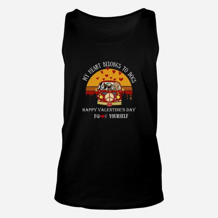 My Heart Belong To Dogs Happy Valentines Day For Love Peace Yourself Vintage Retro Unisex Tank Top