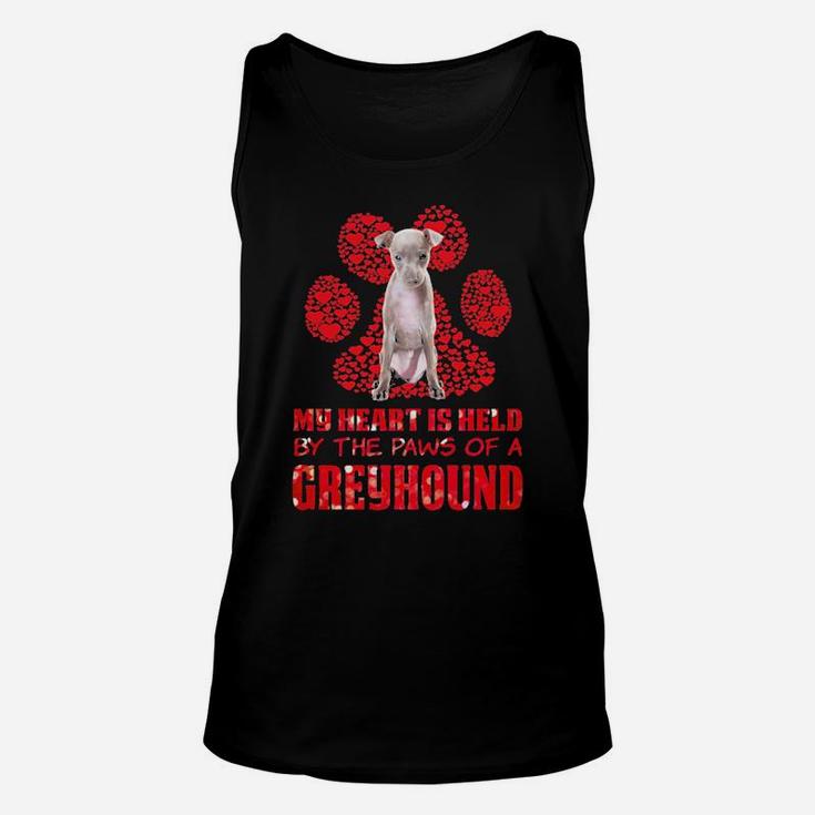 My Heart Is Held By The Paws Of A Greyhound Valentines Day Unisex Tank Top