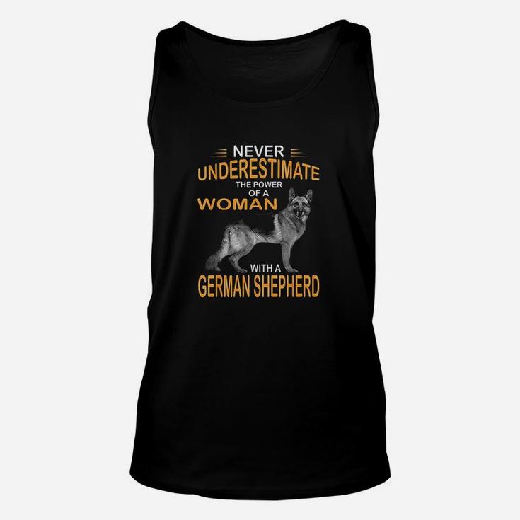 Never Underestimate A Woman With A German Shepherd Unisex Tank Top