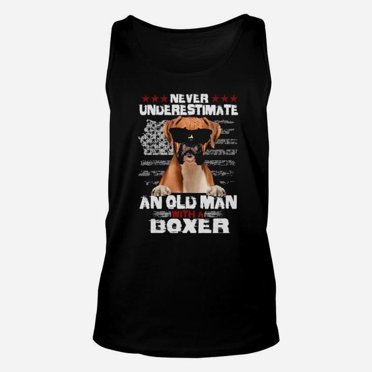 Never Underestimate An Old Man With A Boxer Unisex Tank Top