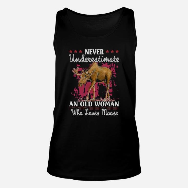 Never Underestimate An Old Woman Who Loves Moose Unisex Tank Top