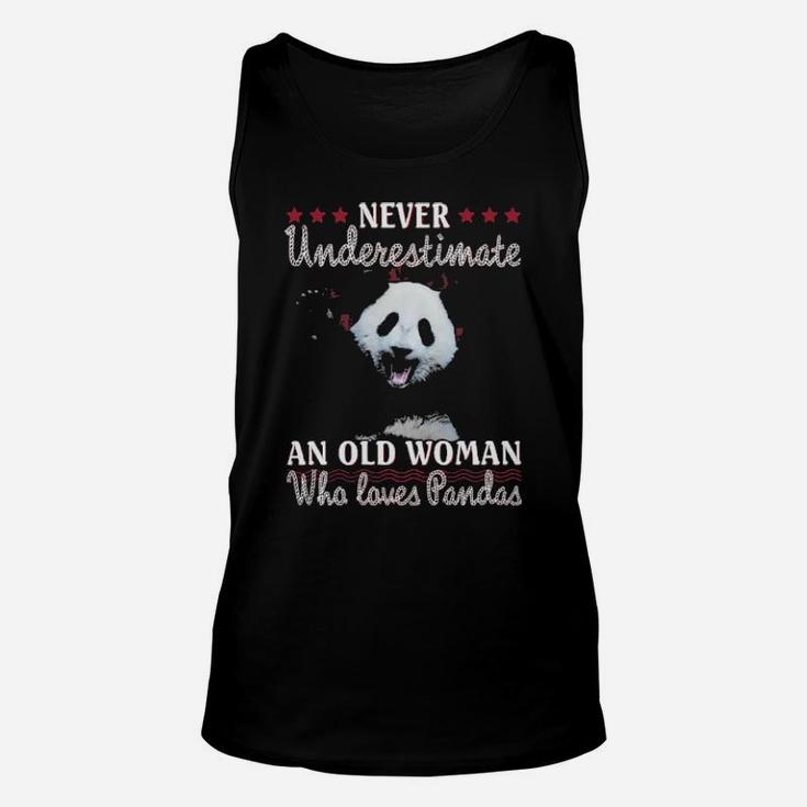Never Underestimate An Old Woman Who Loves Pandas Unisex Tank Top