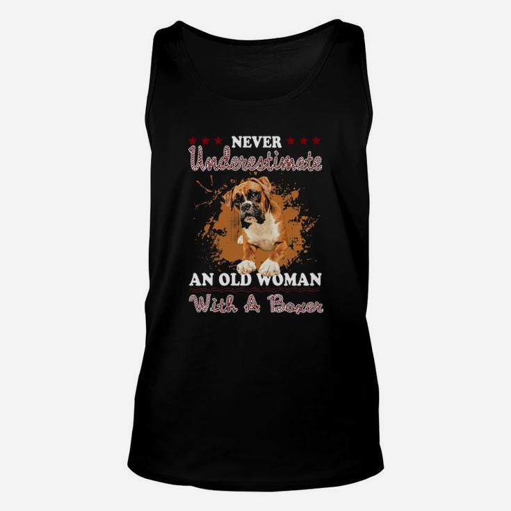 Never Underestimate An Old Woman With A Boxer Unisex Tank Top
