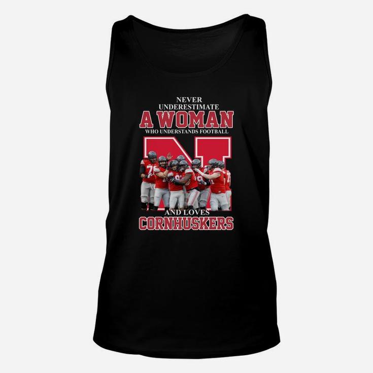 Never Underestimate Awoman Who Understands Football And Loves Cornhuskers Unisex Tank Top Never Underestimate Awoman Who Understands Football And Loves Cornhuskers Unisex Tank Top