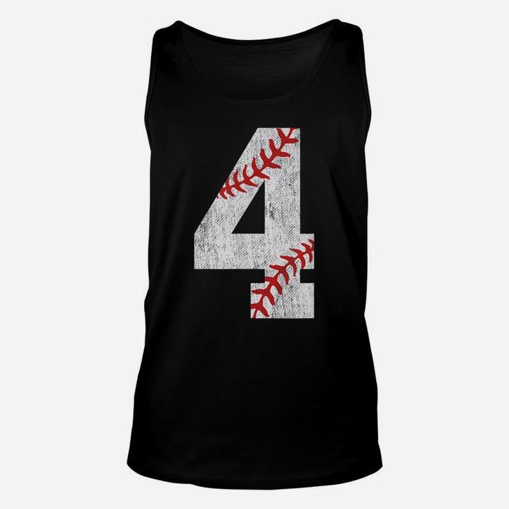 Number 4 Vintage 4Th Birthday Baseball Lover 4 Years Old Unisex Tank Top