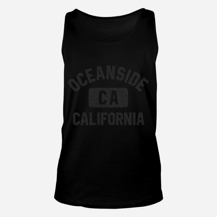 Oceanside California Gym Style Black W Distress Black Print Unisex Tank Top