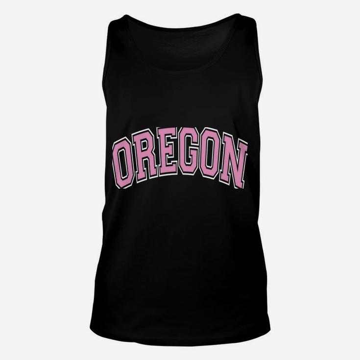 Oregon Varsity Style Pink Text Unisex Tank Top