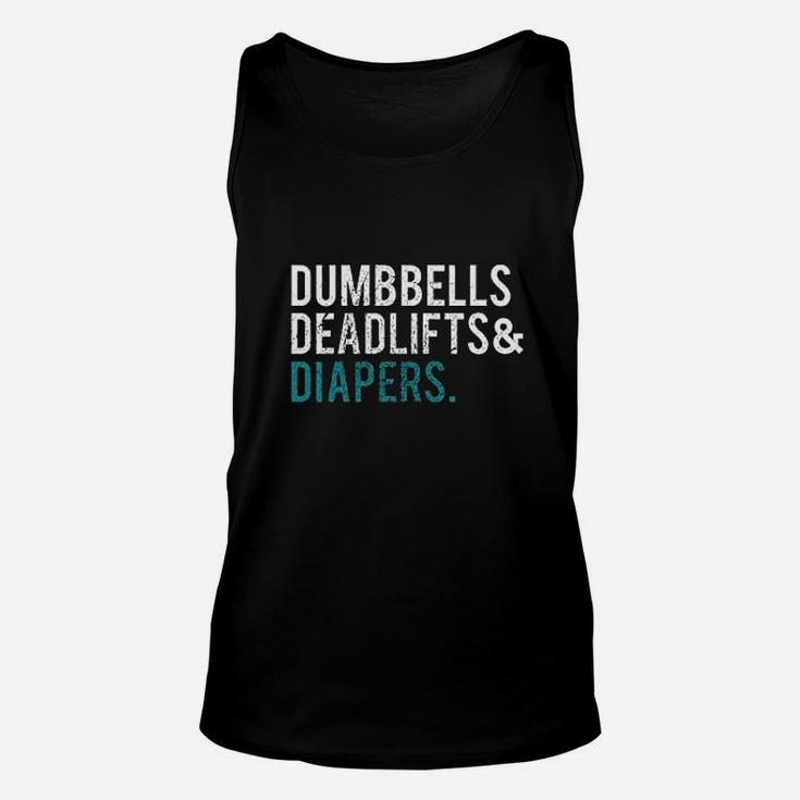Original Dumbbells Deadlifts & Diapers Dad Unisex Tank Top