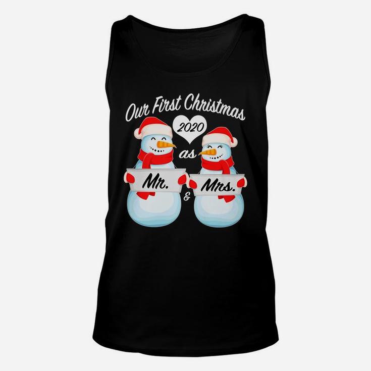 Our First Christmas As Mr And Mrs Matching Pj Snowman Couple Unisex Tank Top