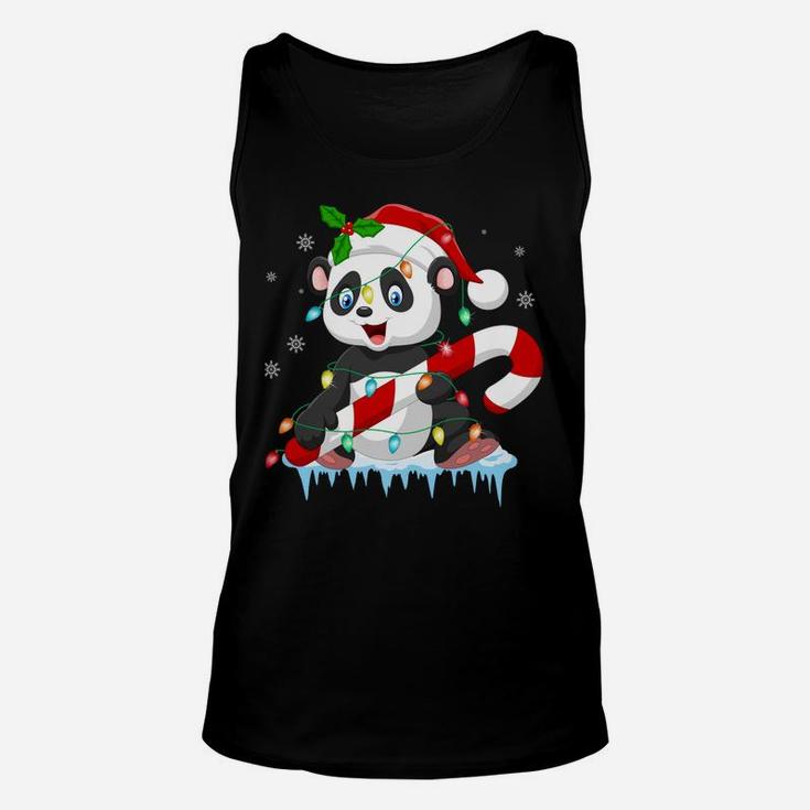 Panda In Santa Hat Xmas Tree Lights Ugly Christmas Pajamas Sweatshirt Unisex Tank Top