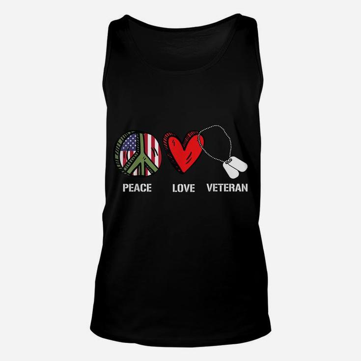 Peace Love Veteran Cool American Flag Military Army Soldier Unisex Tank Top