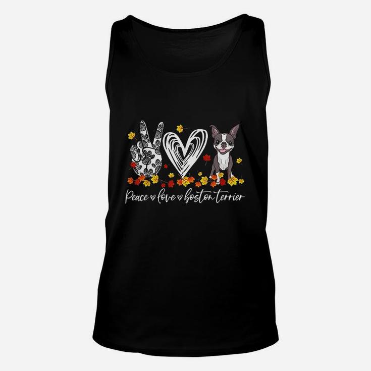 Peace Loves Boston Terrier Autumn Leaves Thanksgiving Gifts Unisex Tank Top