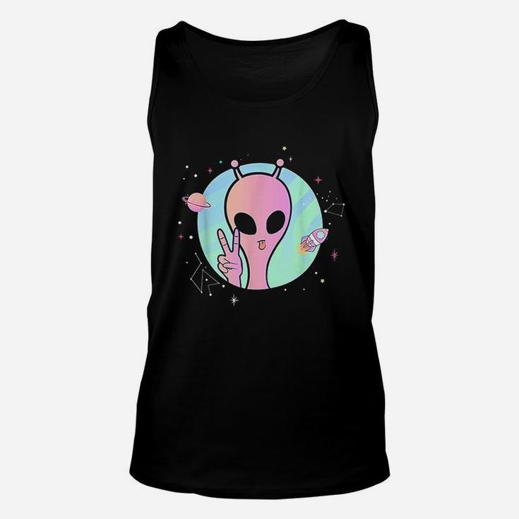 Peace Sign Hand Planet Stars Ufo Cool Trippy Gift Pink Alien Unisex Tank Top