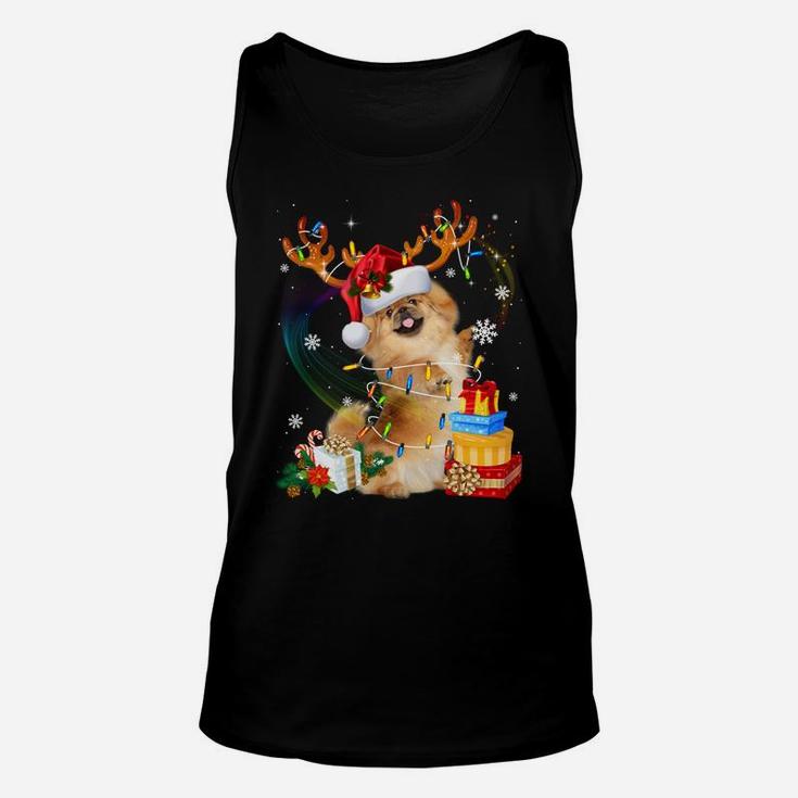 Pekingese Reindeer Christmas Lights Funny Dog Xmas Gift Unisex Tank Top