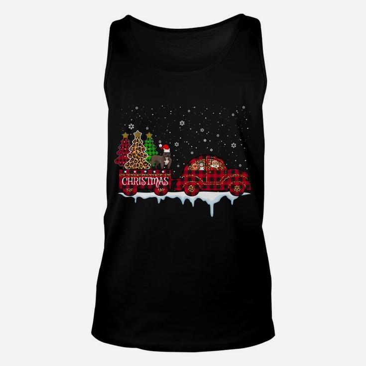 Pit Bull Dog Christmas Red Plaid Truck Santa Xmas Tree Gift Sweatshirt Unisex Tank Top