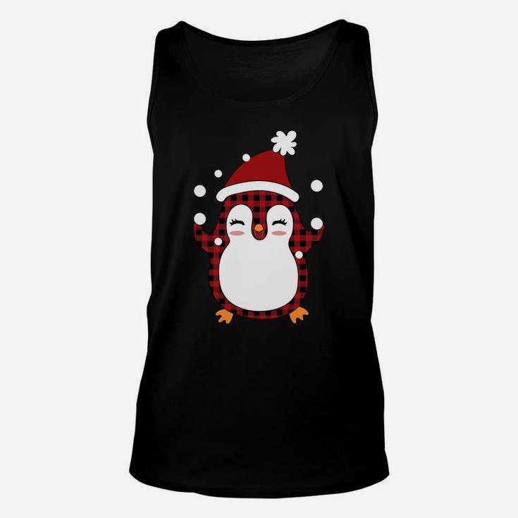 Plaid Penguin Santa Hat - Funny Penguin Christmas Sweatshirt Unisex Tank Top