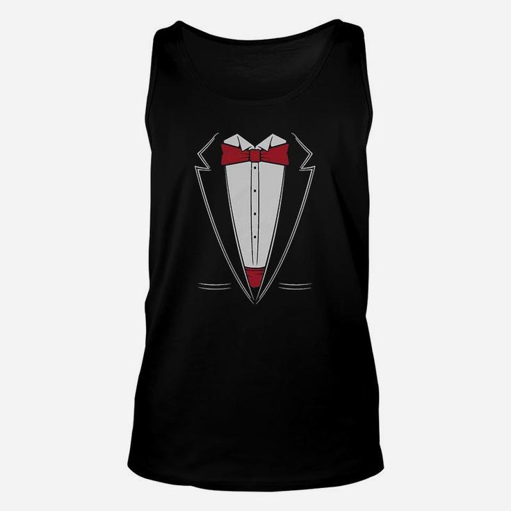 Printed Suit And Tie Tuxedo  Red Bow Tie Bachelor Party Unisex Tank Top
