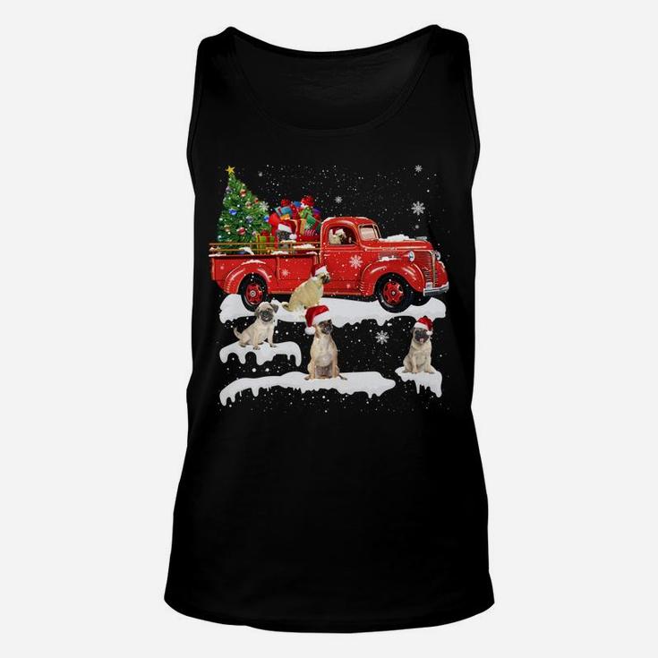 Pug Riding Red Truck Merry Christmas X-Mas Ugly Gift Unisex Tank Top