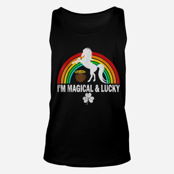 Rainbow I'm Magical And Lucky Irish Unicorn Shamrock Unisex Tank Top