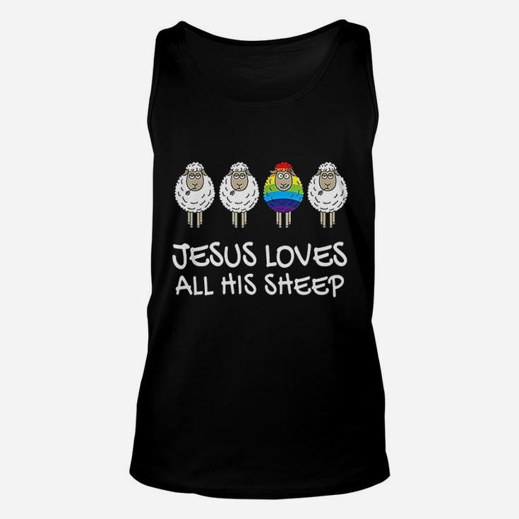 Rainbow Jesus Loves All His Sheep Unisex Tank Top
