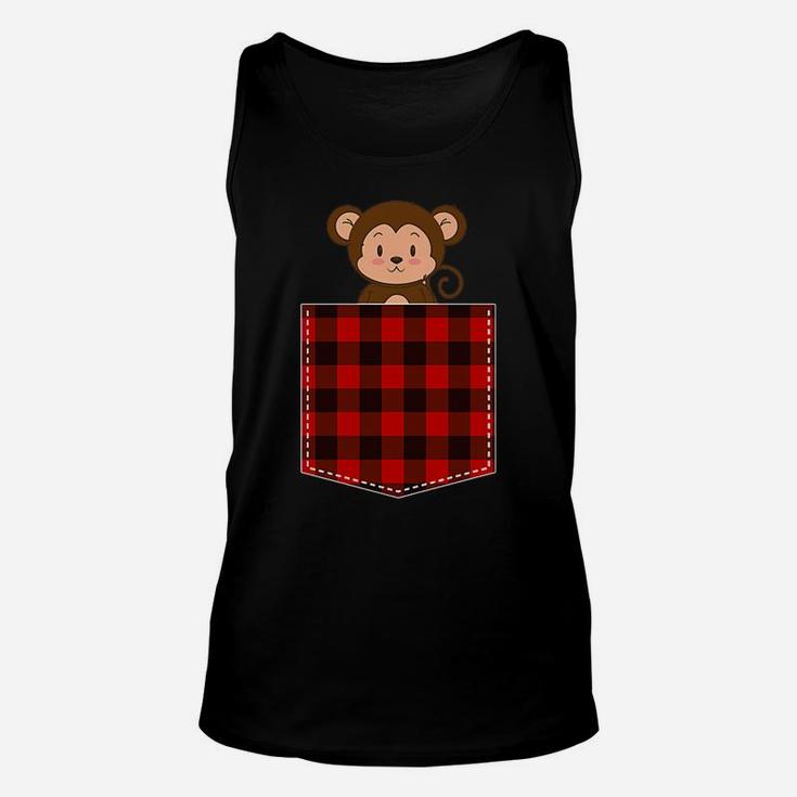 Red Plaid Monkey In Pocket Buffalo Family Pajama Christmas Unisex Tank Top