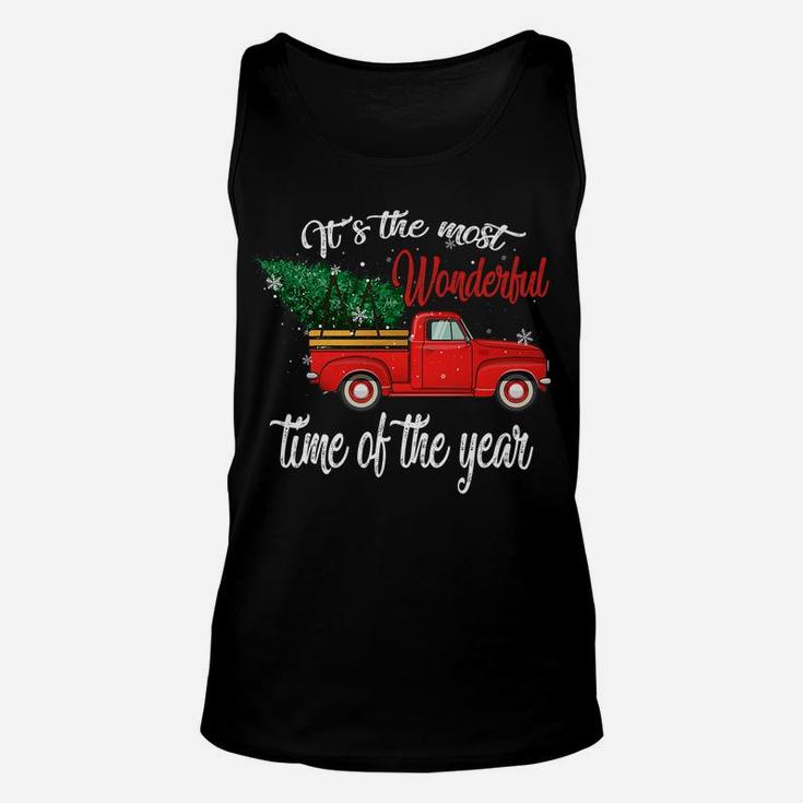 Red Truck Pick Up Christmas Tree Most Wonderful Time Of Year Unisex Tank Top