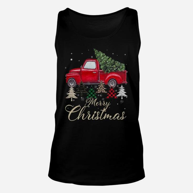 Red Truck With Buffalo Plaid And Leopard Christmas Tree Unisex Tank Top