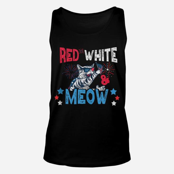 Red White & Meow Shirt Funny Cat Celebrating 4Th Of July Unisex Tank Top