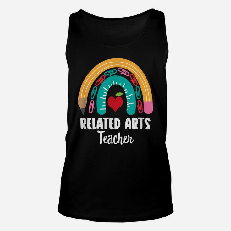 Related Arts Teacher, Funny Boho Rainbow For Teachers Unisex Tank Top