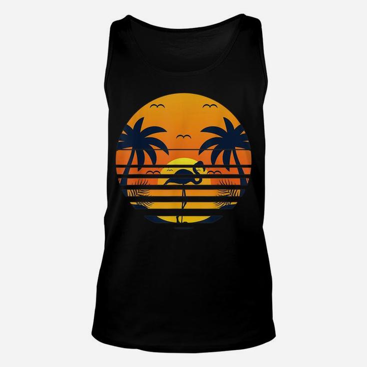 Retro Beach Sunset Palm Trees Flamingo Tropical Summer Unisex Tank Top