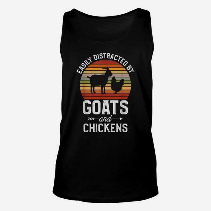 Retro Easily Distracted By Goats And Chickens Farm Animals Unisex Tank Top