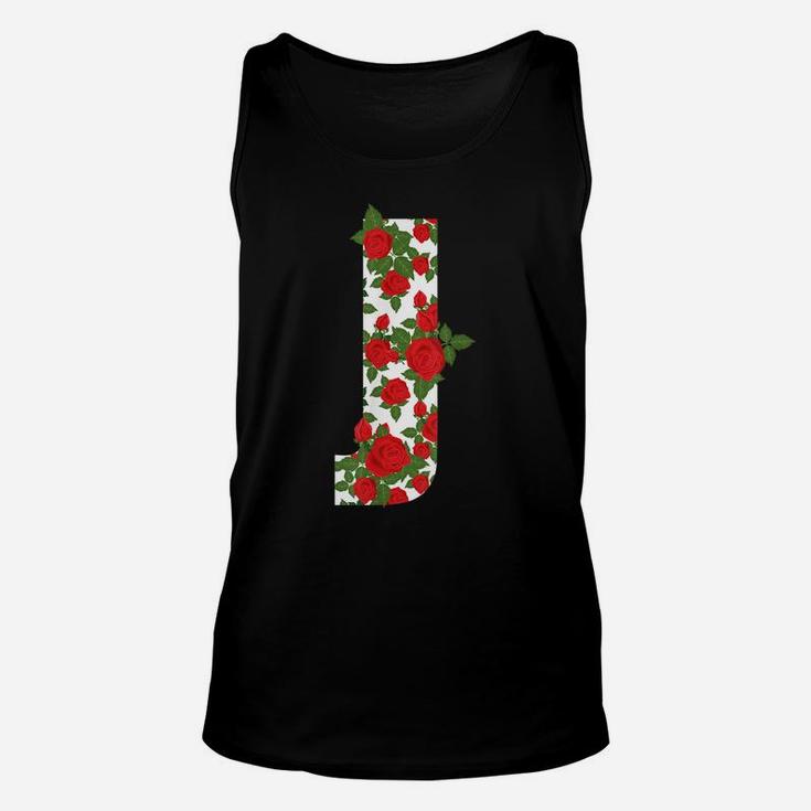 Rose Letter J Initial Colourful Flower Roses Style Unisex Tank Top