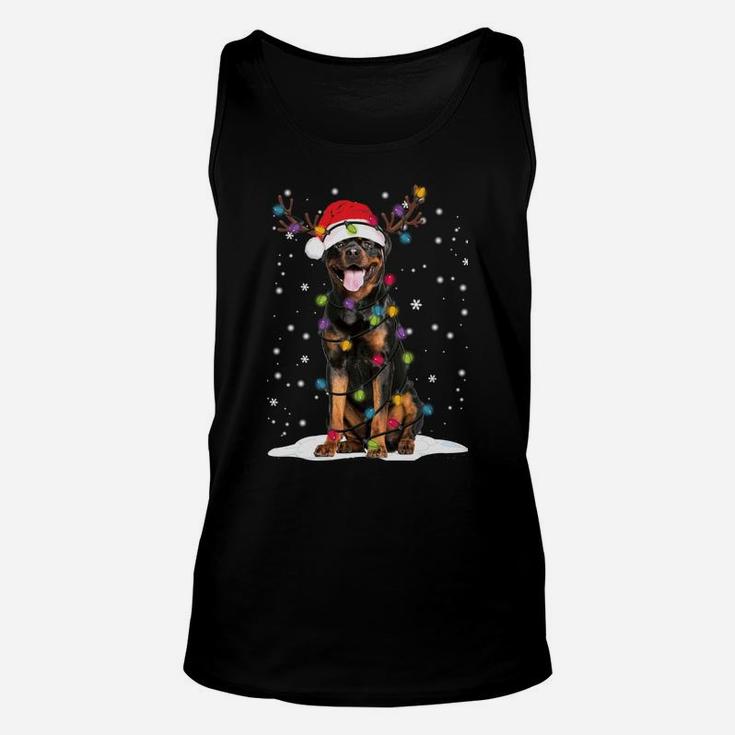 Rottweiler Christmas Tree Light Pajama Dog Lover Xmas Gift Sweatshirt Unisex Tank Top