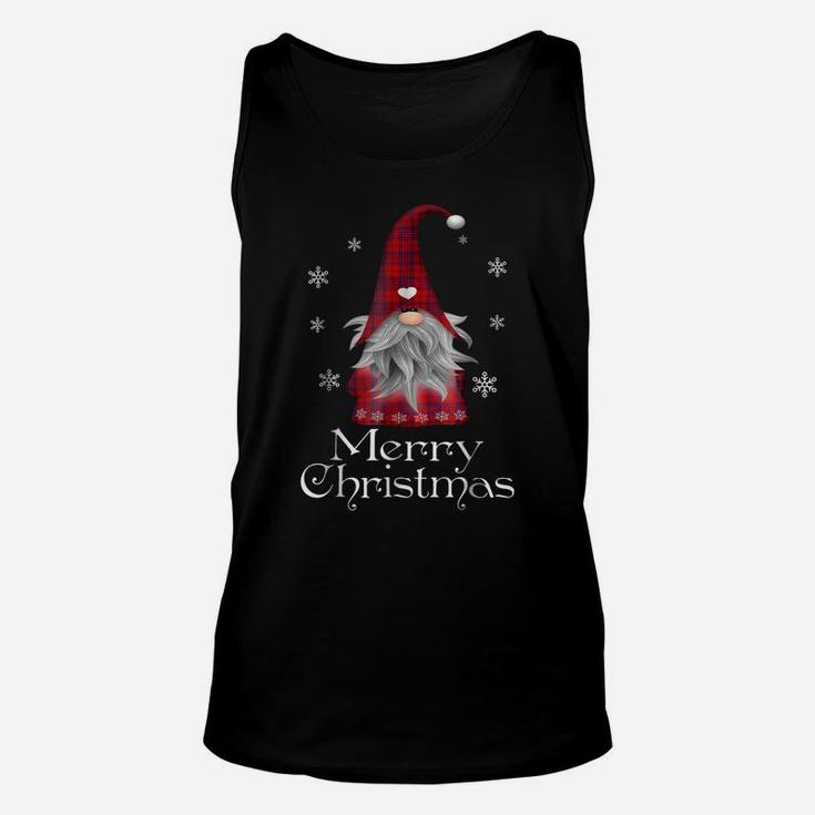 Santa Claus Garden Gnome Merry Christmas Plaid T Shirt Unisex Tank Top