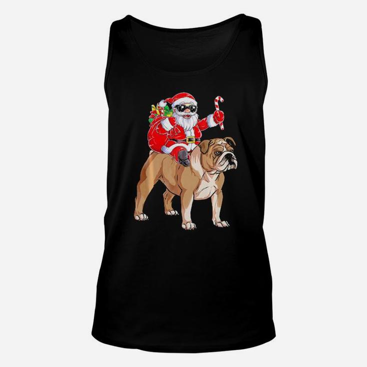 Santa Claus Riding English Bulldog Xmas Gifts Dog Unisex Tank Top