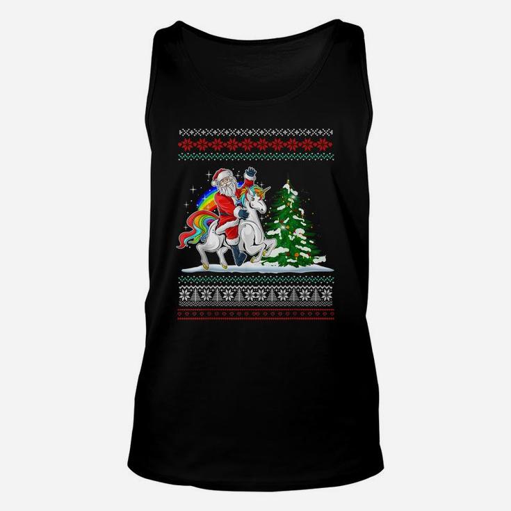 Santa Claus Riding On A Unicorn Ugly Christmas Funny Unisex Tank Top