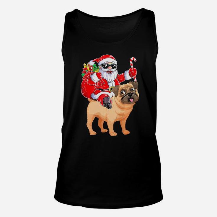 Santa Claus Riding Pug Xmas Gifts Dog Unisex Tank Top