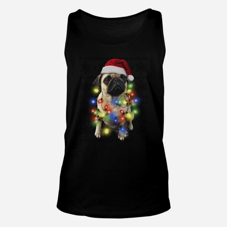Santa Pug Wrapped In Christmas Light Sweatshirt Unisex Tank Top