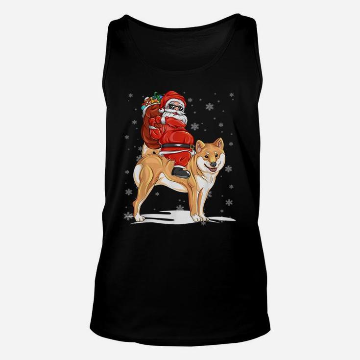 Santa Riding Shiba Inu Dog With Hat Claus Christmas Shiba In Unisex Tank Top