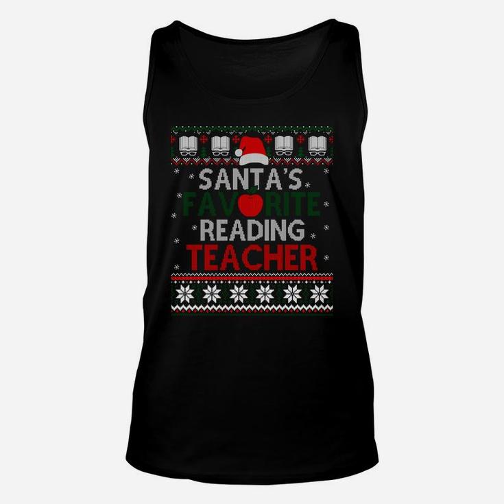 Santa's Favorite Reading Teacher Christmas Gift Ugly Sweater Sweatshirt Unisex Tank Top