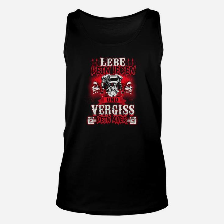 Schwarzes Biker Unisex TankTop Lebe im Denim-Leben, Vergiss dein Alter