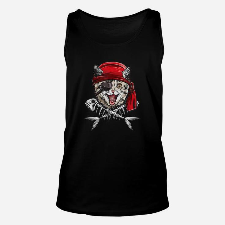 Schwarzes Unisex TankTop mit Piratenkater-Druck, Lustiges Motiv für Katzenfans