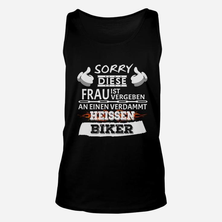 Schwarzes Unisex TankTop Vergeben an heißen Biker, Lustige Spruchmode