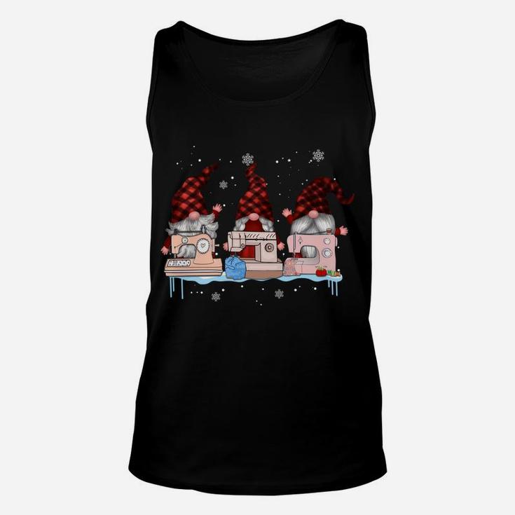 Sewing Three Gnome Quilting Funny Gnomies Plaid Red Buffalo Unisex Tank Top