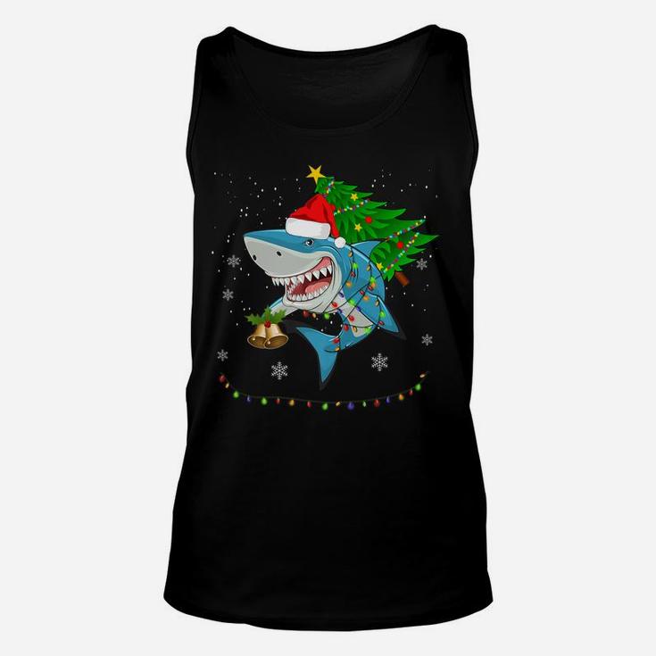 Shark Santa Tree Hat In Snow Merry Christmas Decoration Unisex Tank Top